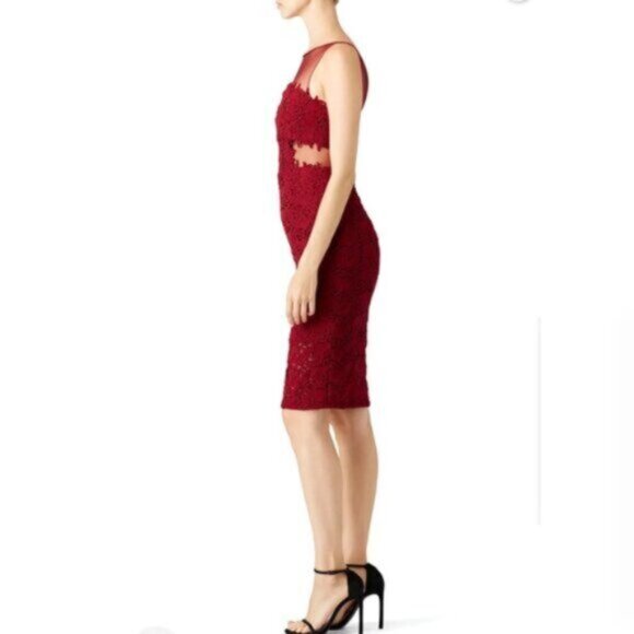 ML Monique Lhuillier Red aromatic Burgundy Illusion Cocktail Dress - Picture 4 of 16